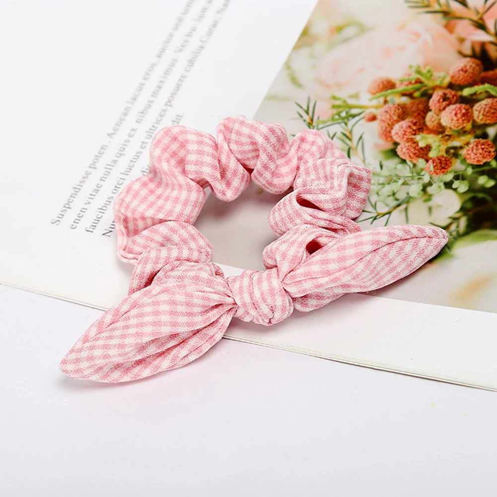 Plaid Girls Women Bunny Ear Hair Scrunchie Knot Bow Hair Band Hair tie Bows Rabbit Ear Elastic Ponytail Holder Bands Hair bow Hairclip Hair Accessories