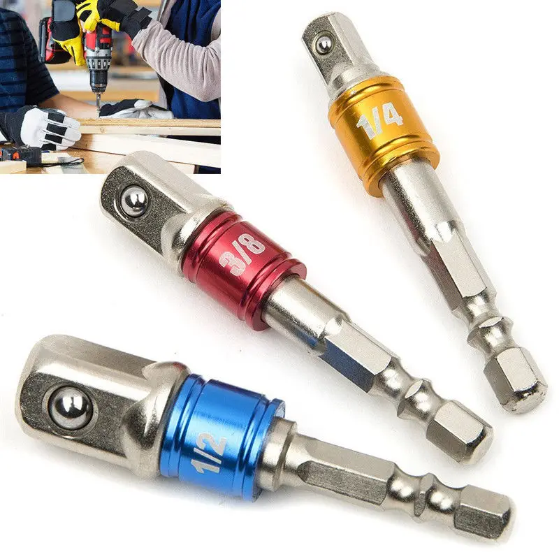 

3pcs Power Screwdriver Driver Socket Bit Adapter Drill Nut Driver 1/4" 3/8" 1/2" Hex Shank Power Extension Bar Adaptor