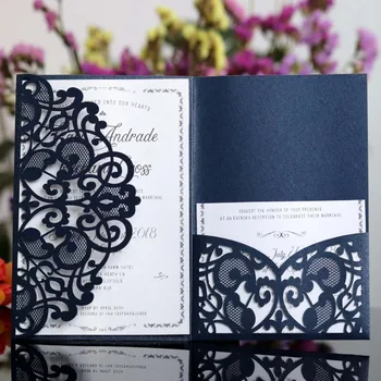 

100pcs Laser Cut Wedding Invitations White Navy Blue Design Elegant for Marriage Birthday Party Invitation Cards With RSVP Card