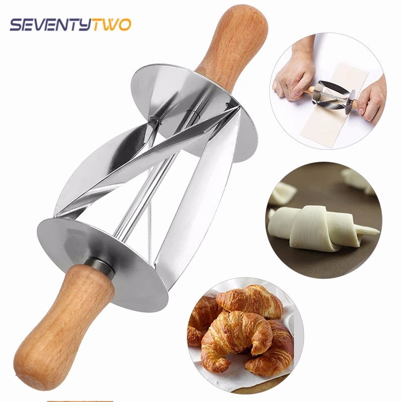 

Upspirit Stainless Steel Rolling Cutter for Making Croissant Bread Wheel Dough Pastry Knife Wooden Handle baking Knife