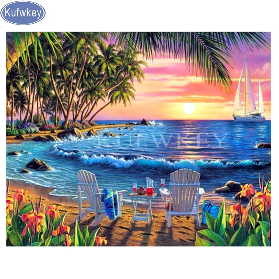 Diamond Puzzle 5d Diy Painting Seaside Scenery 5d Diy Diamond Painting Seaside