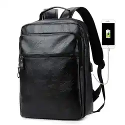 Мужской кожаный usb-кабель для путешествий, рюкзак для ноутбука с отверстием для наушников, школьный рюкзак с передним карманом, рюкзак Mochila