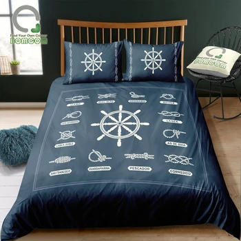 

BOMCOM 3D Digital Printing Bedding Set Rudder and Navy Rope Knots 3-Piece Duvet Cover Sets All Sizes 100% Microfiber, Dark Blue