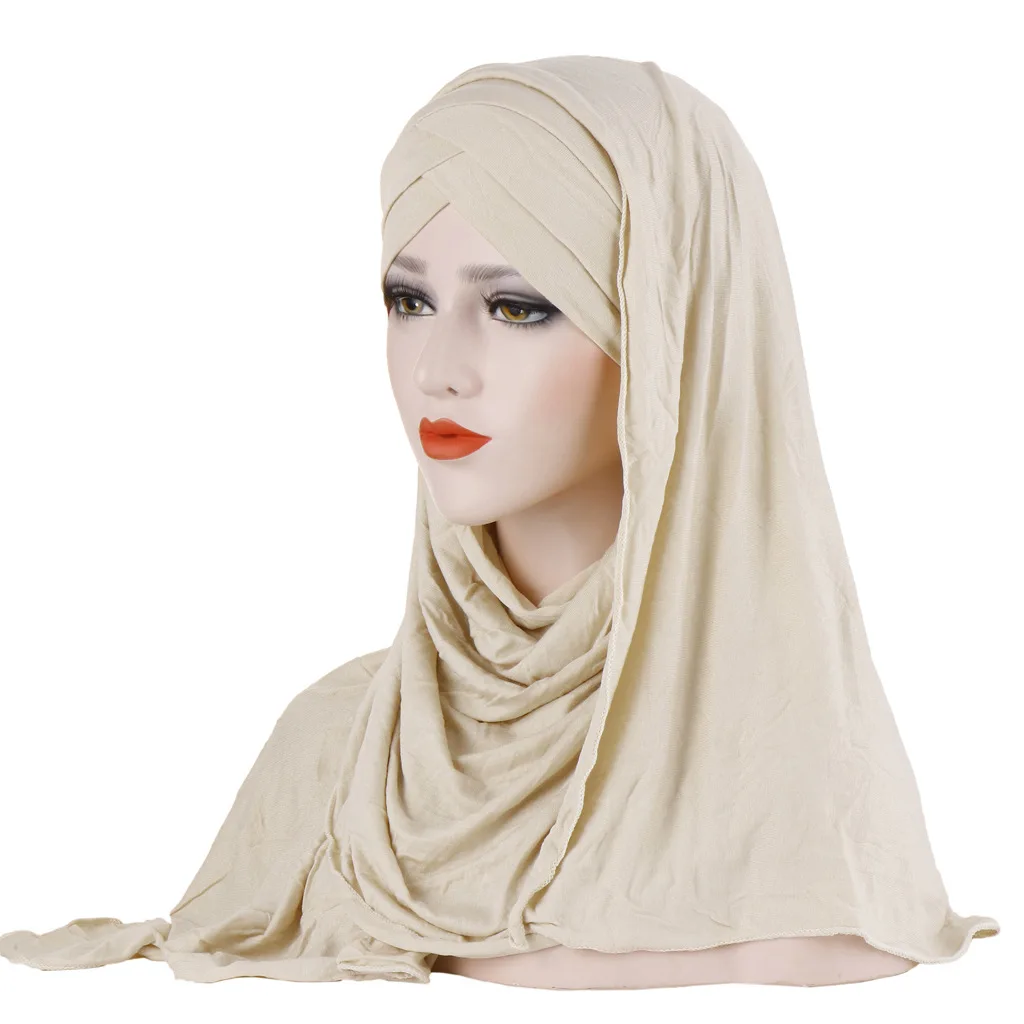 Аксессуары для волос женский хиджаб головной платок тюрбан шапка женская хлопковая чистый цвет лоб крест головной платок шляпа воротник