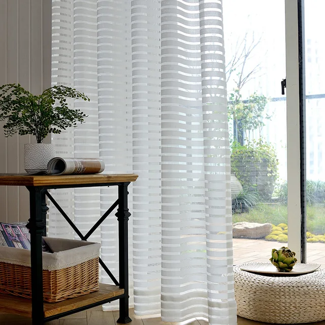 Fyfuyoufy Modern Simple Striped Tulle Curtains For Living Room The Fyfuyoufy Modern Simple Striped Tulle Curtains For Living Room The Net Windows Blinds