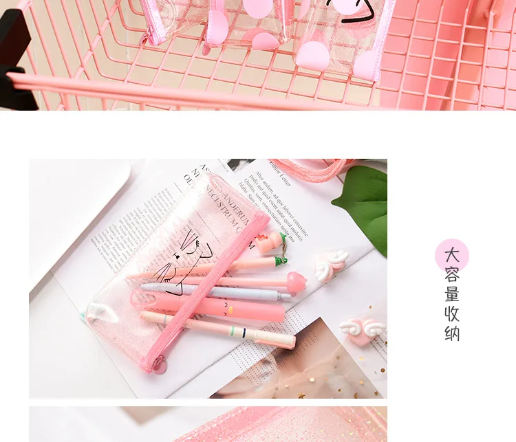 Креативная розовая сумка для карандашей с сердечками для девочек милый большой чехол для карандашей с котом школьные принадлежности канцелярские принадлежности Подарочный чехол для карандашей Школьные Инструменты