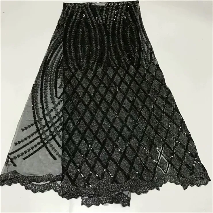 

Popular New Latest French Laces Fabric High Quality Fabrics For Patchwork Red Black Lake Blue Sequins DIY Wedding Dress Fabric