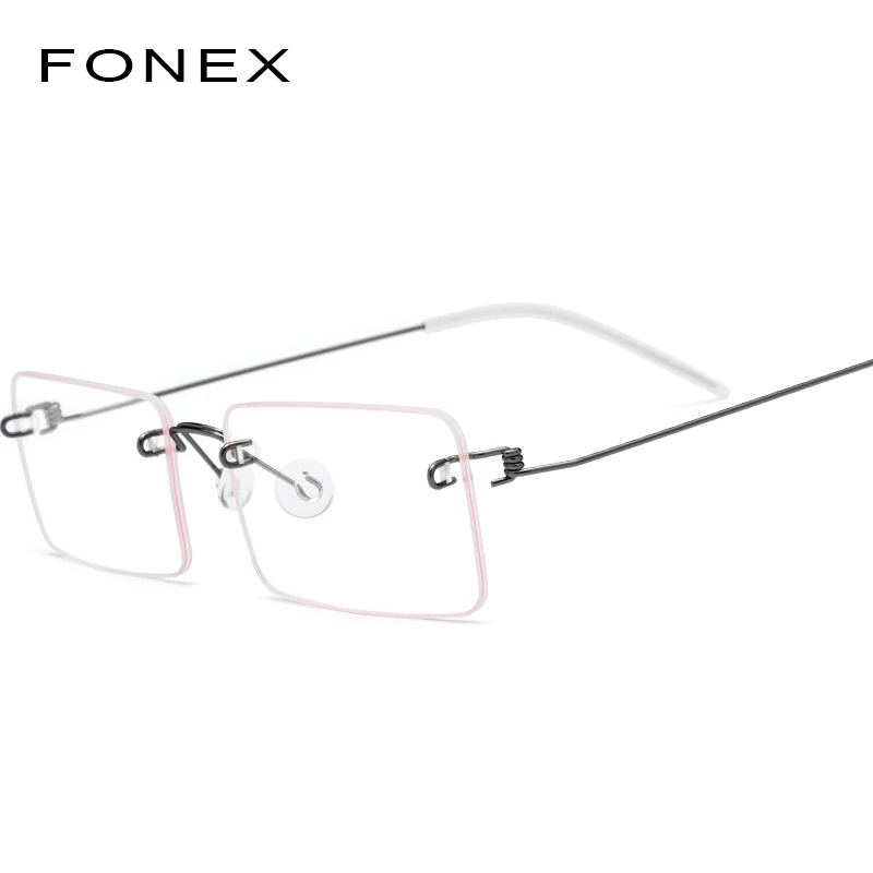 FONEX, оправа из титанового сплава, мужские очки без оправы, квадратные очки для близорукости, оптические очки по рецепту, женские 98619 - Цвет оправы: Серый