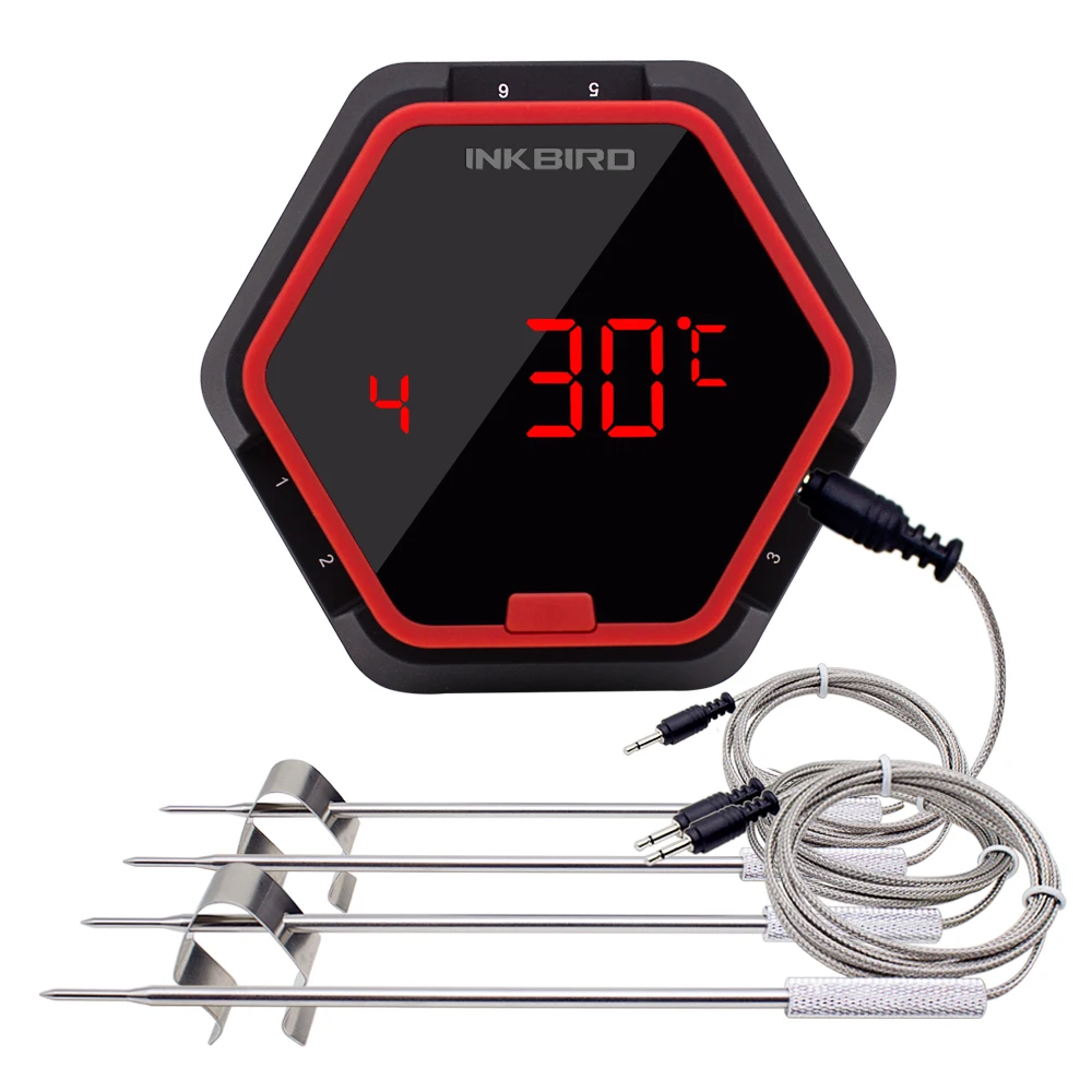 

Digital LED C/F Display IBT-6X Red BBQ Thermometer Wireless Kitchen Oven Food Cooking Grill Smoker Meat Thermometer with 4 Probe