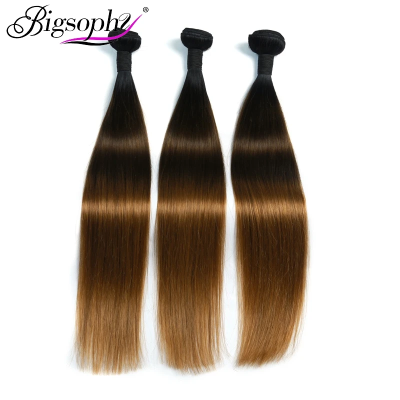

Bigsophy Hair Brazilian Hair Weave Bundles Straight Human Hair 3 Bundles 10-28 inch Remy Hair Color 1B/4/27 dye & bleach