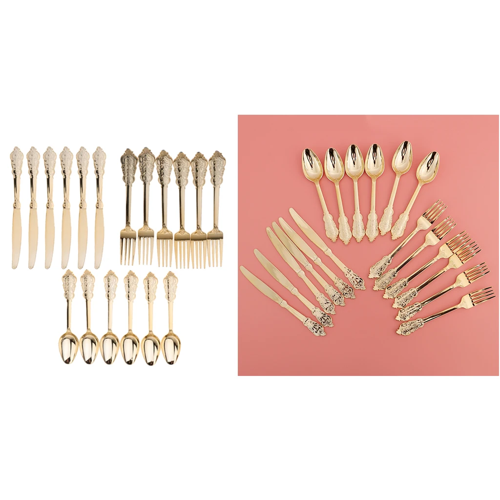 

36 Pieces Shining Golden Tableware Disposable Exquisite Plastic Forks Spoons Knifes for Wedding Birthday Party Decorations