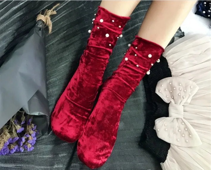 Gtglad/Новое поступление; корейский стиль; блестящие носки с серебряными бусинами; женские зимние Бархатные носки; воздухопроницаемые носки; ворсовые Носки
