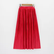 Новинка, женская модная эластичная юбка размера плюс, длинные юбки, высокая талия, плиссированная юбка макси, Saia, блестящая металлическая шелковая Корейская балетная пачка, юбка