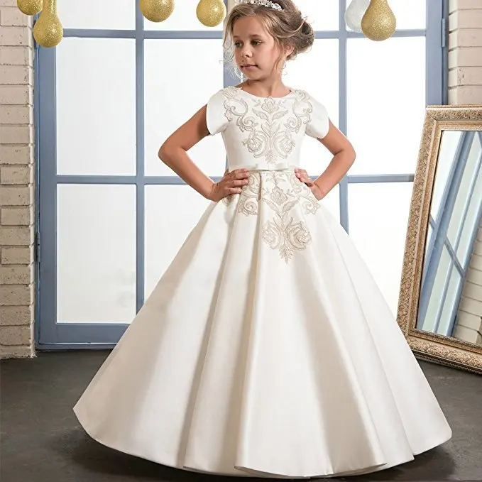 Cute Elegant Lace Flower Girl Dress Bow Sash Drapped Communion