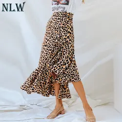 NLW Сексуальная печатная леопардовая длинная юбка женская 2018 осень повседневная юбка с высокой талией Элегантная раздельная