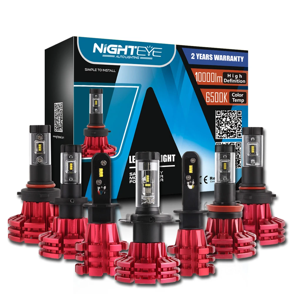 Nighteye H4 HB2 9003 H13 9005 9006 9007 H7 H11 60W/set 10000LM Car LED Headlights H1 H3 Fog Lamps 3000K 6500K 8000K Plug-N-Play