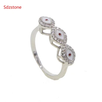 

ladies evil eye rings silver color blue white enamel three lucky eye charm size 6 7 8 for women finger ring jewelry