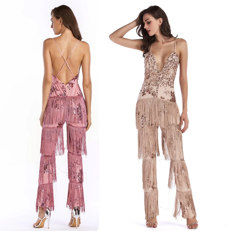 sequin tassel jumpsuit
