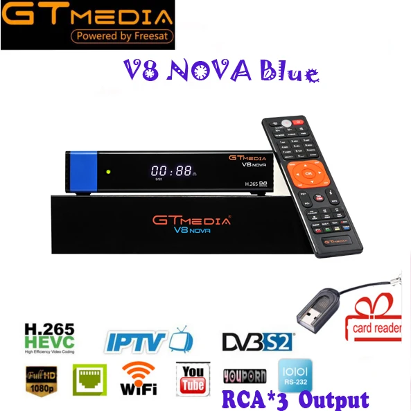 

2PCS/Lot GTmedia V8 Nova Blue DVB-S2 Satellite receiver Support H.265 C*am Newcamd power vu better free sat v8 super V9 super