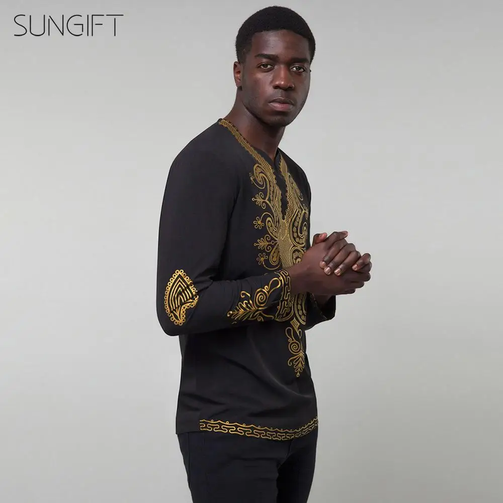 Мужская рубашка с длинным рукавом SUNGIFT Классическая в стиле Дашики треугольным