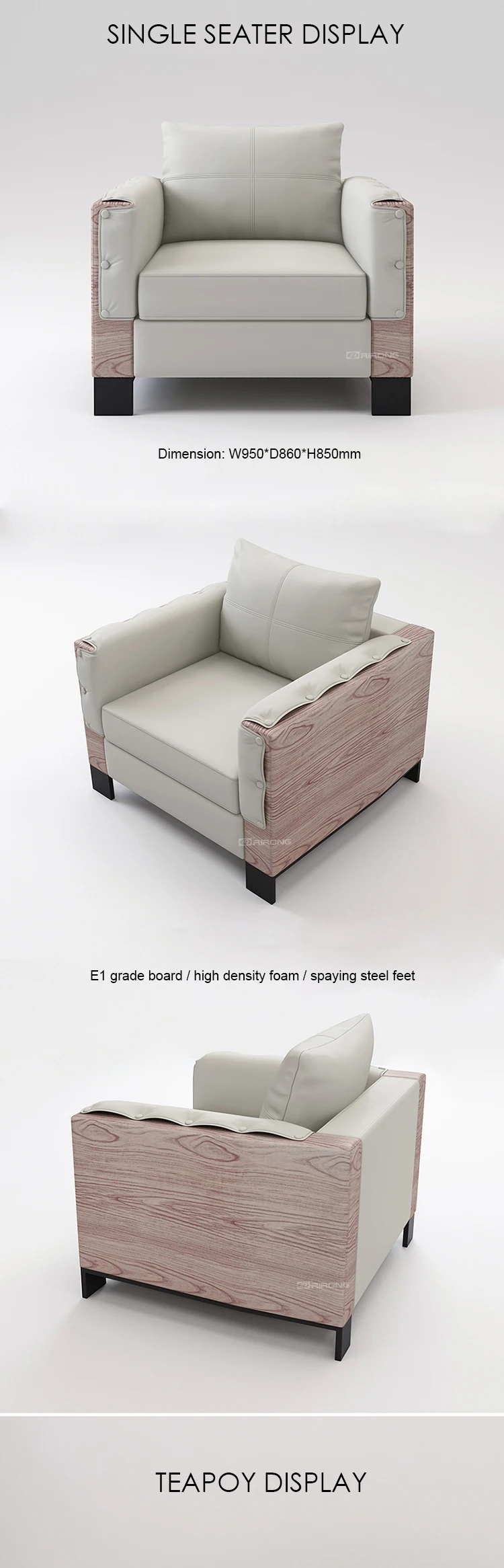 Лофт стиль высокой плотности современный кожаный офисный гостиная модный серый офисный диван деревянный журнальный стол набор