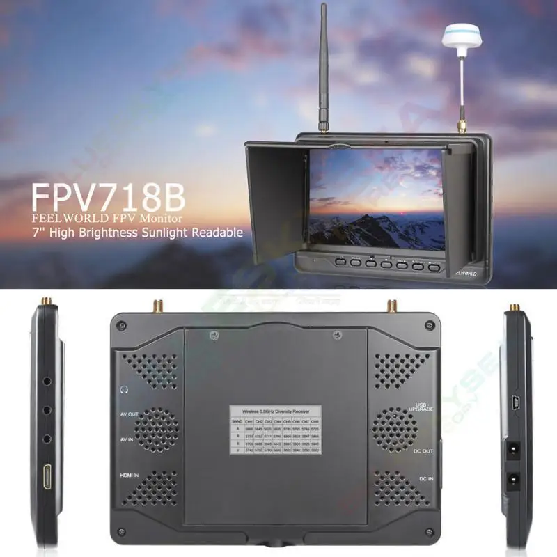 

Free shipping!FPV718 7" Slim Built-in Battery HDMI 5.8G 32ch RF Diversity Receiver FPV Monitor