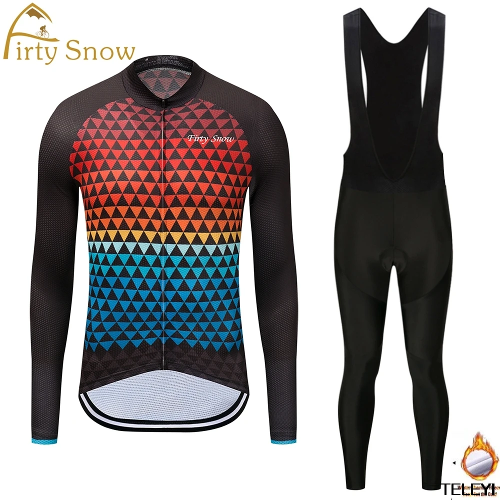 

2018 Firty snow Cycling Set Winter Thermal Fleece Long Sleeves Cycling Jersey Maillot Rock Racing Bike Clothing Ropa Ciclismo H6