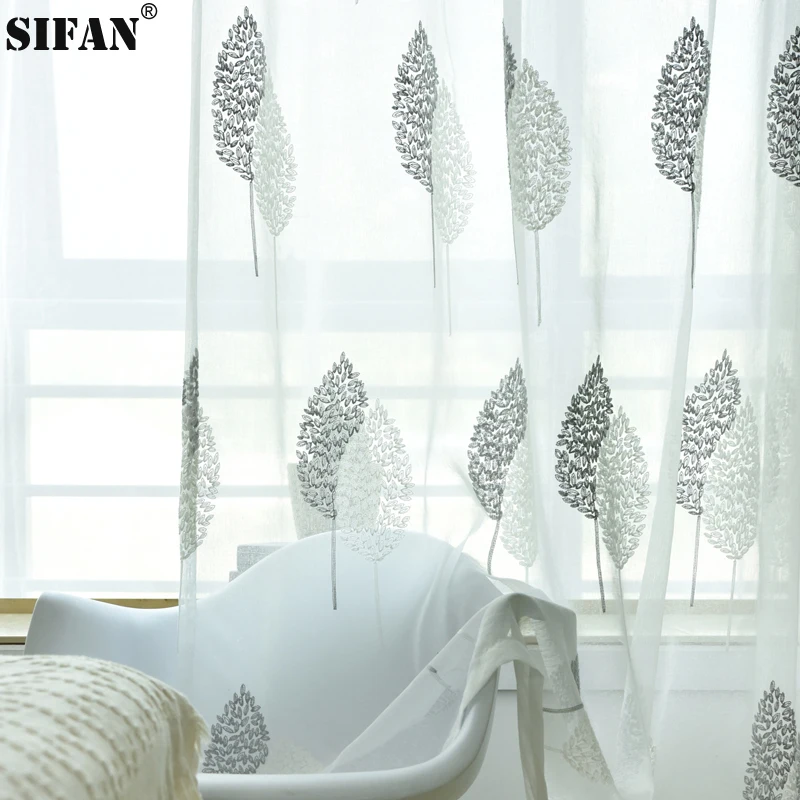 

Embroidered Tulle Curtains for the Bedroom Overlapping Leaves Window Voile Sheer Curtain for Living Room Kitchen