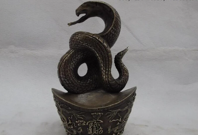 

Collectible bronze lion statue S0636 8 Chinese fengshui Bronze Copper five way mammon gold ingot snake wealth Statue B0403