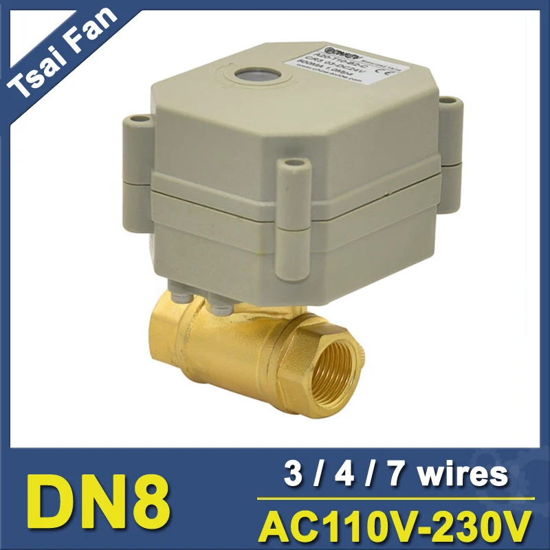 

TF8-B2-C AC110V-230V 2 Way Brass 1/4'' (DN8) Electric Operated Valve Metal Gear On/Off 5 Sec For Water Application