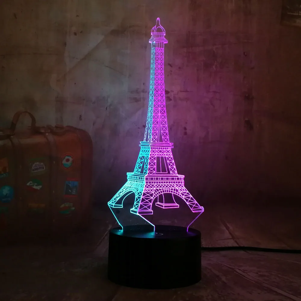 Красота Романтический Эйфелева башня 3D светодиодный RGB 7 смешанных двойной Цвет Новинка Настольная лампа Ночной светильник на день рождения Рождественский подарок Украшения в спальню - Испускаемый цвет: Eiffel Tower