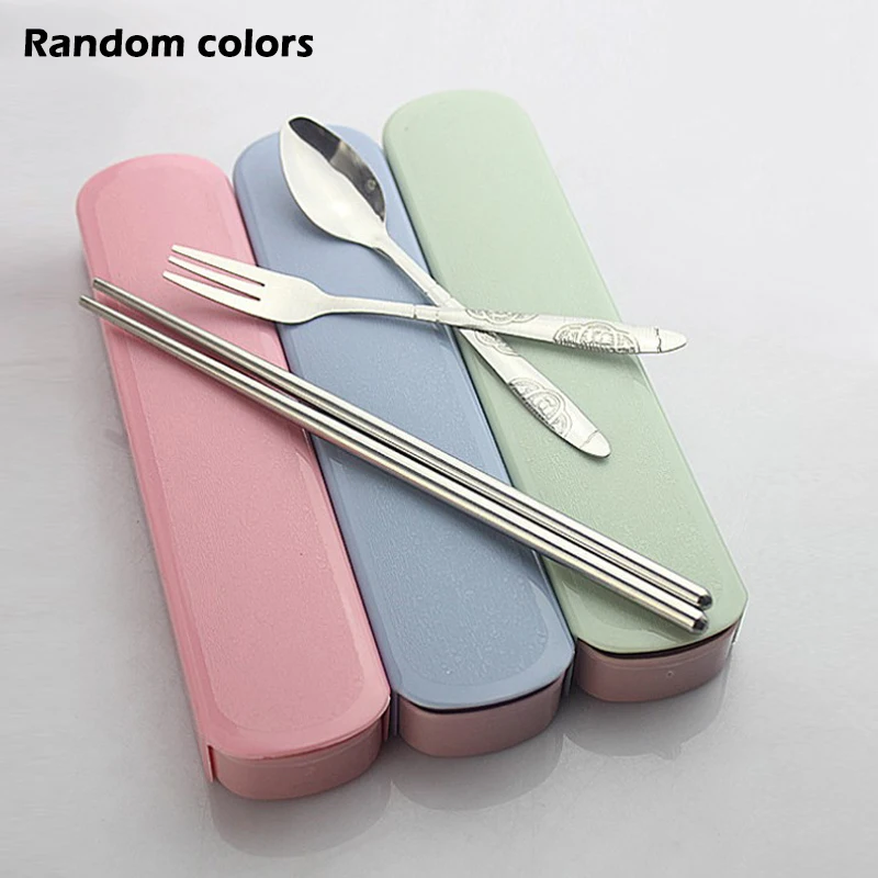 

Portable 3Pcs Stainless Steel Cutlery Set Fork Dinner Tableware Set Tableware Case Kit Lightweight Dinnerware Sets Lunch Tools