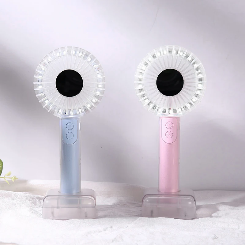 Air Cooler Beauty Mirror Fan Fill Light Portable USB Charging Fan Handheld Mini Fill Light Mirror Fan Color : Blue