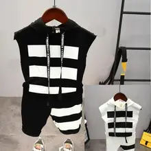 Летние комплекты одежды для маленьких мальчиков футболка с капюшоном для мальчиков+ короткие штаны костюмы из 2 предметов комплекты одежды для детей брендовые треки для малышей от 2 до 6 лет