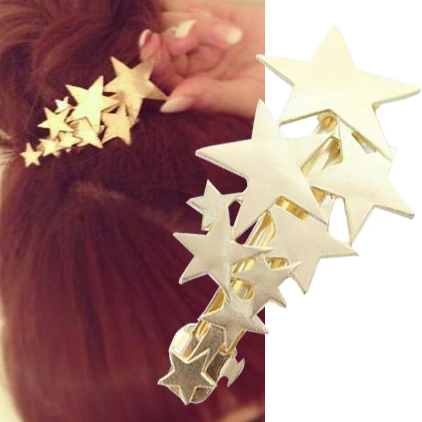 1Piece Stars Design hair clip Polish gold Silver star barrettes Hairpin