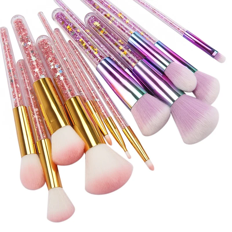 

New 2019 7 PcsCrystal Makeup Brushes Set Purple Hair Make Up Brush Handle Diamond Shining Makeup Beauty Tools Pincel Maquaigem