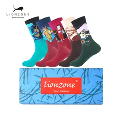 LIONZONE 5 пар/лот мужские повседневные носки из чесаного хлопка Наполеон Иисус Картина маслом носки для экипажа красочные забавные зимние