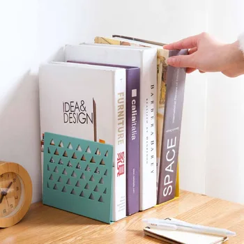 

Metal Hollow Desktop Organizer Bookends Desk Book Holder Creative Bookshelf Office Organizer Bookends