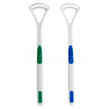 

2 Pcs Oral Dental Care Clean Away Bad Breath Tongue Cleaner Brush Scraper Handle