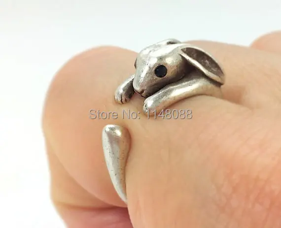 

Retro Bunny Ring Women's Teen's Retro Burnished Rabbit Ring Jewelry Black Crystal Ring Size Free Adjustable-12pcs/lot