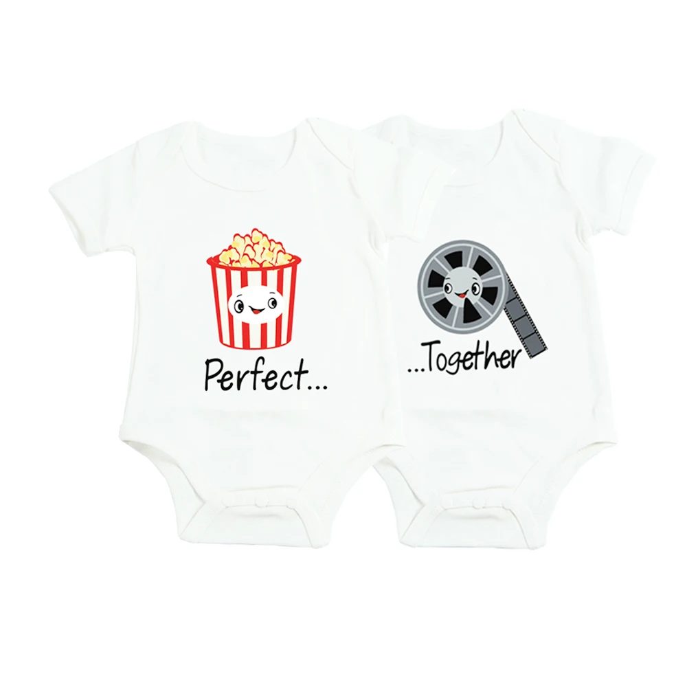 

Baby 100%Cotton clothes twins baby Clothes perfect together twins Baby Clothing Short Sleeved Outfit Vest Romper 0-12M baby