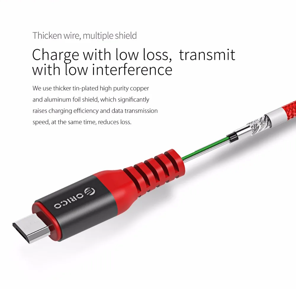 ORICO USB кабель Scharge Micro-USB-A кабель 1 м/3 фута зарядный шнур черный/красный кабель синхронизации для смартфонов и планшетов