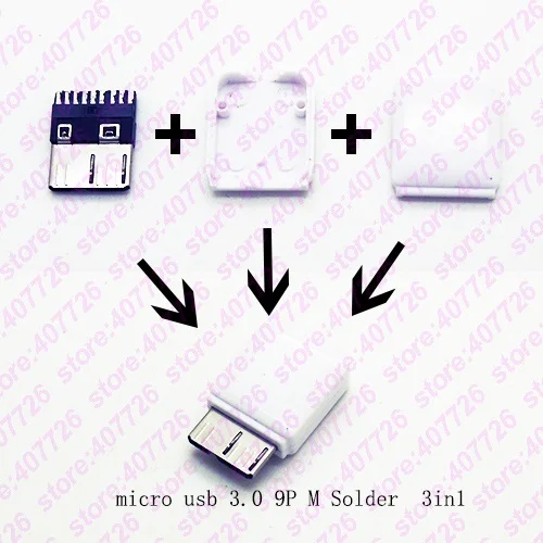 

200PCS Micro USB 3.0 Female Connector DIY 3 in 1 Soldering Male Jack 9Pin Charging Socket White