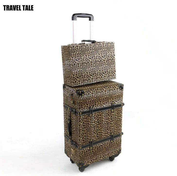 Travel tale 2" 24" 14 дюймов из искусственной кожи в винтажном стиле; чемодан для багажа набор Дорожная сумка с колесиками леопардовая расцветка Спиннер