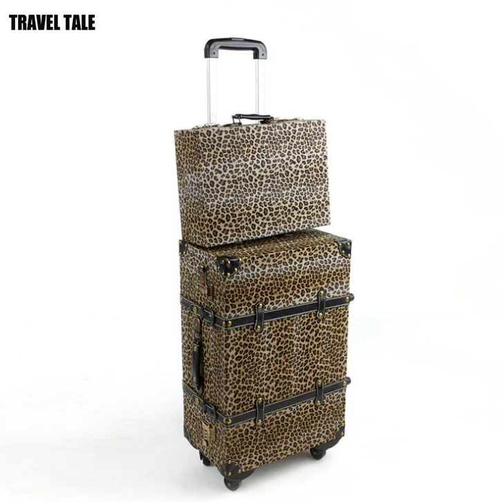 Чемодан на колесиках из ПУ кожи с леопардовым принтом|vintage suitcase|suitcase rollingset trolley |