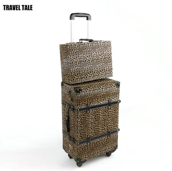

TRAVEL TALE 20"24"14 inch PU vintage suitcase rolling luggage set trolley travel bag leopard print spinner