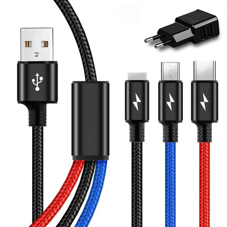 

3 In 1 USB Type C Charging Cable 0.3m 1.2m 2m Micro USB Andriod Long Kabel Universal Multi USB Charger Cable for Oppo Oneplus