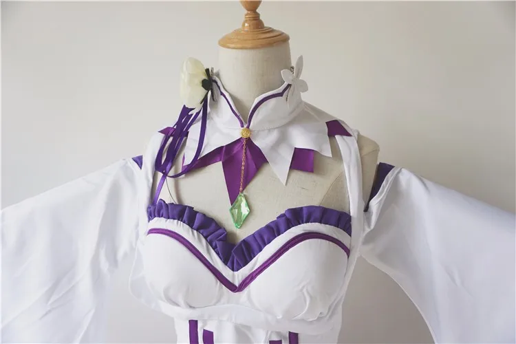 New ReZero kara Hajimeru Isekai Seikatsu Emilia Cosplay Costume Fancy Dress+Elf Ears Halloween Adult Costumes for Women (17)
