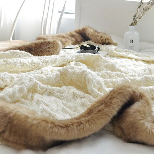 Super Soft White Fur Blanket Winter Thick Faux Fur Throw Knit Blanket