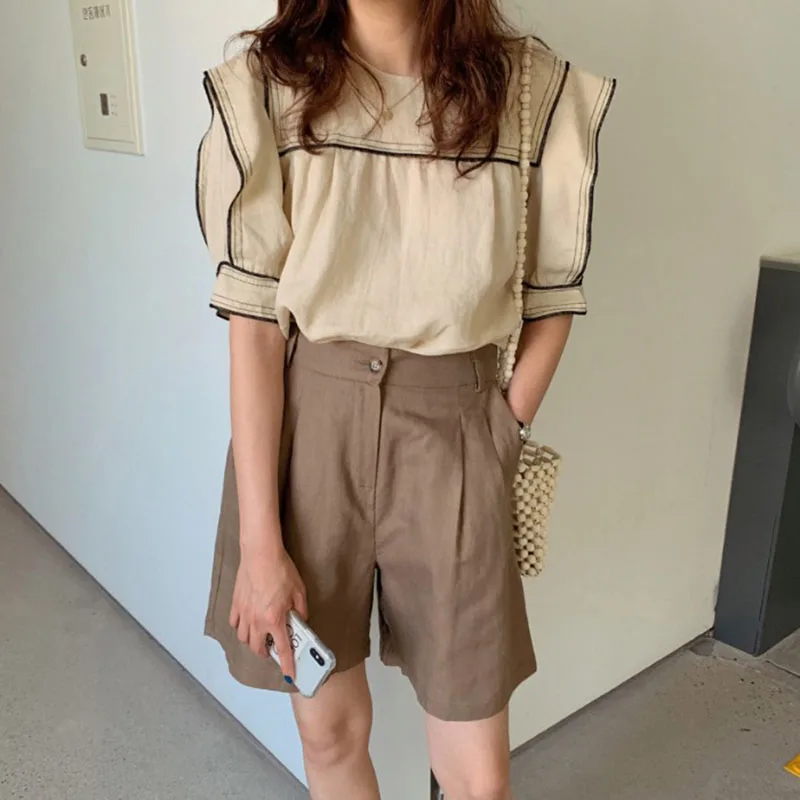 

Simple Design Ruffles Puff Sleeve Shirt Women Top Kawaii Blouse Chemise Femme Chemisier Blusa Mujer Camisa